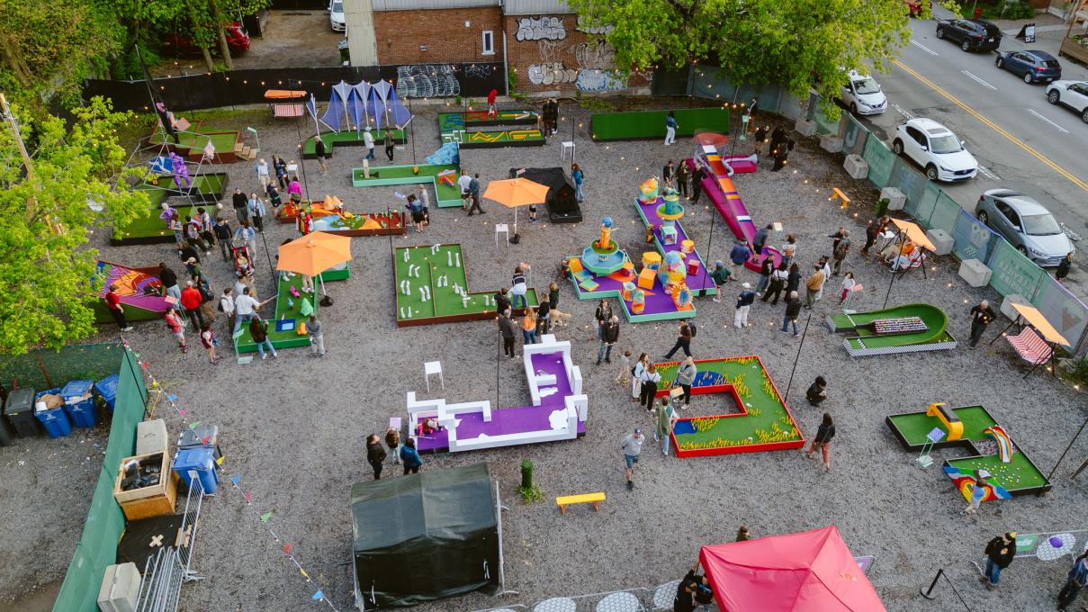 Vue aérienne du Minigolf Belleville Plaisirs